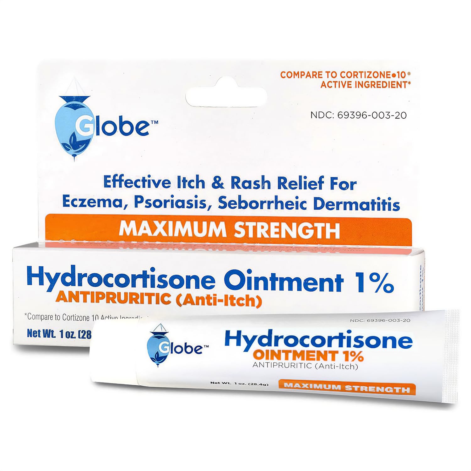 Globe Hydrocortisone Maximum Strength Transparent Ointment 1%,1 oz | Anti-Itch Topical Ointment for Redness, Swelling, Itching, Rash, Dermatitis, Bug/Mosquito Bites, Eczema, Hemorrhoids & More