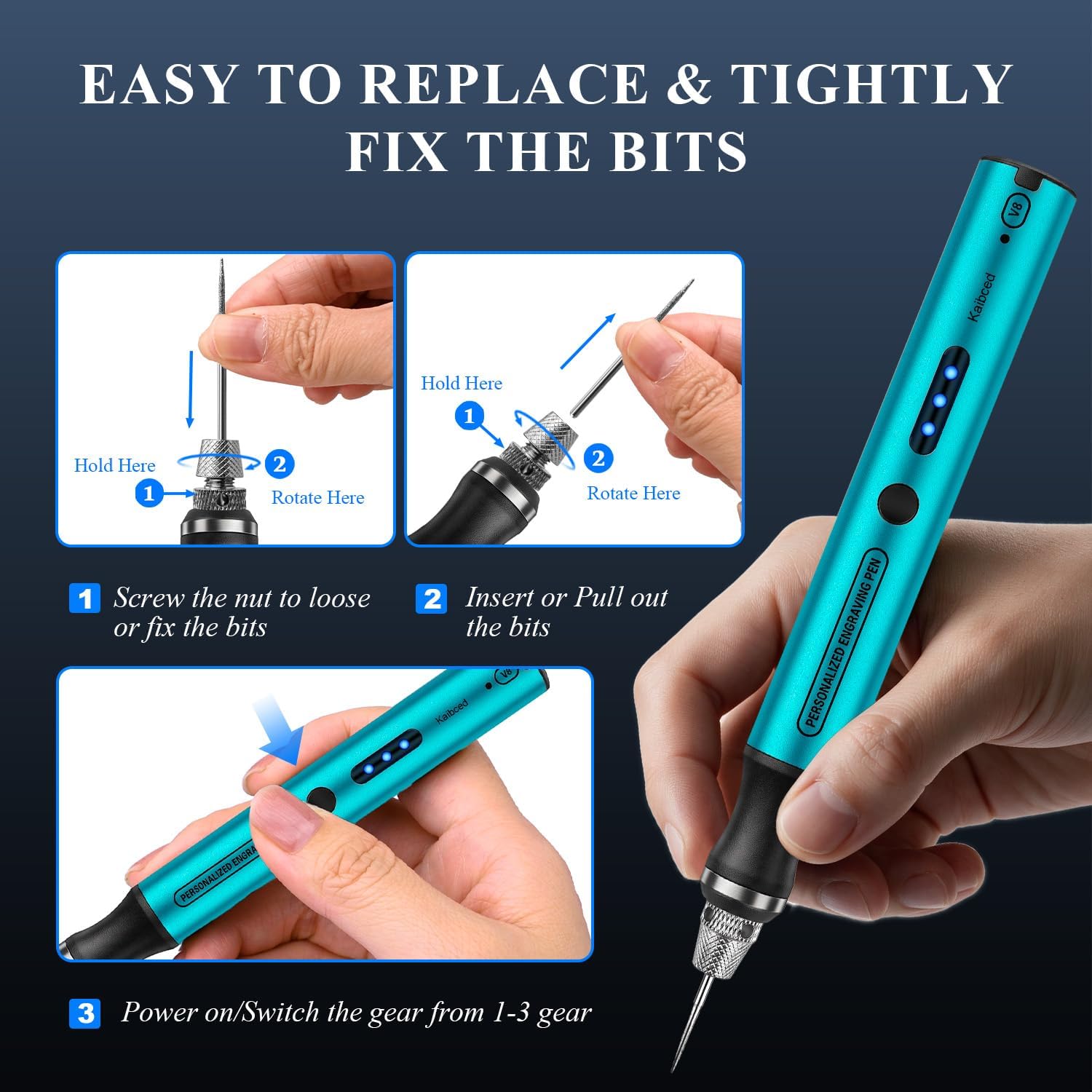 Cordless Engraving Pen with 63 Kits & LED Screen, 3-Speed Engraver Pen for Metal, Wood, Glass, Plastic & All Materials, USB Rechargeable Craft Gift for Teens, Adults and Beginners, Blue