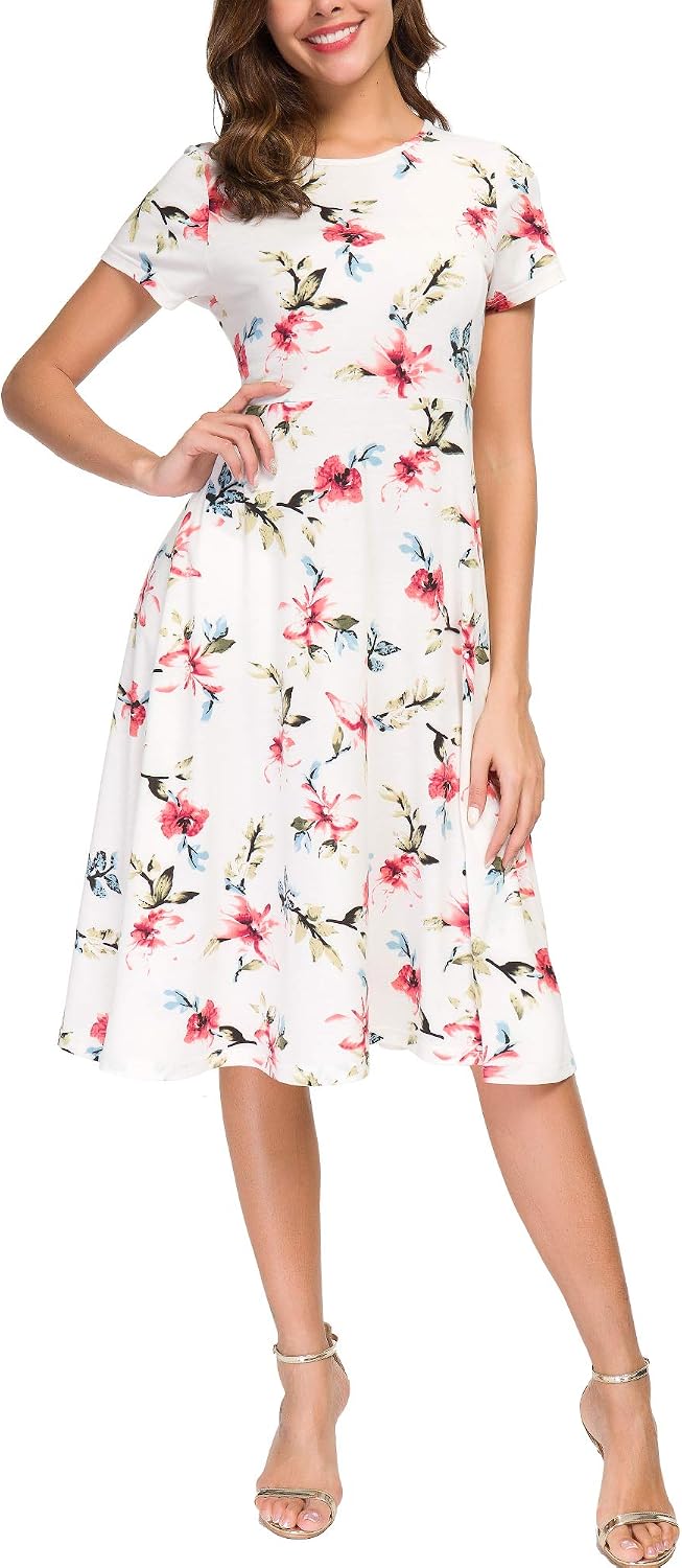 Urban CoCo Women's Vintage High Waist Flared Midi Summer Dress - Casual Sundress — view 3