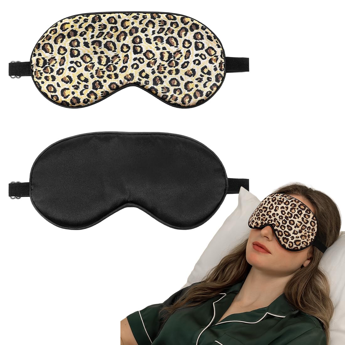 Mascherina per Dormire, Confezione Maschera per Dormire Seta, Maschere per Occhi in Pura Seta con Cinturino Regolabile, Mascherina Notte per i Regali Yoga da Viaggio
