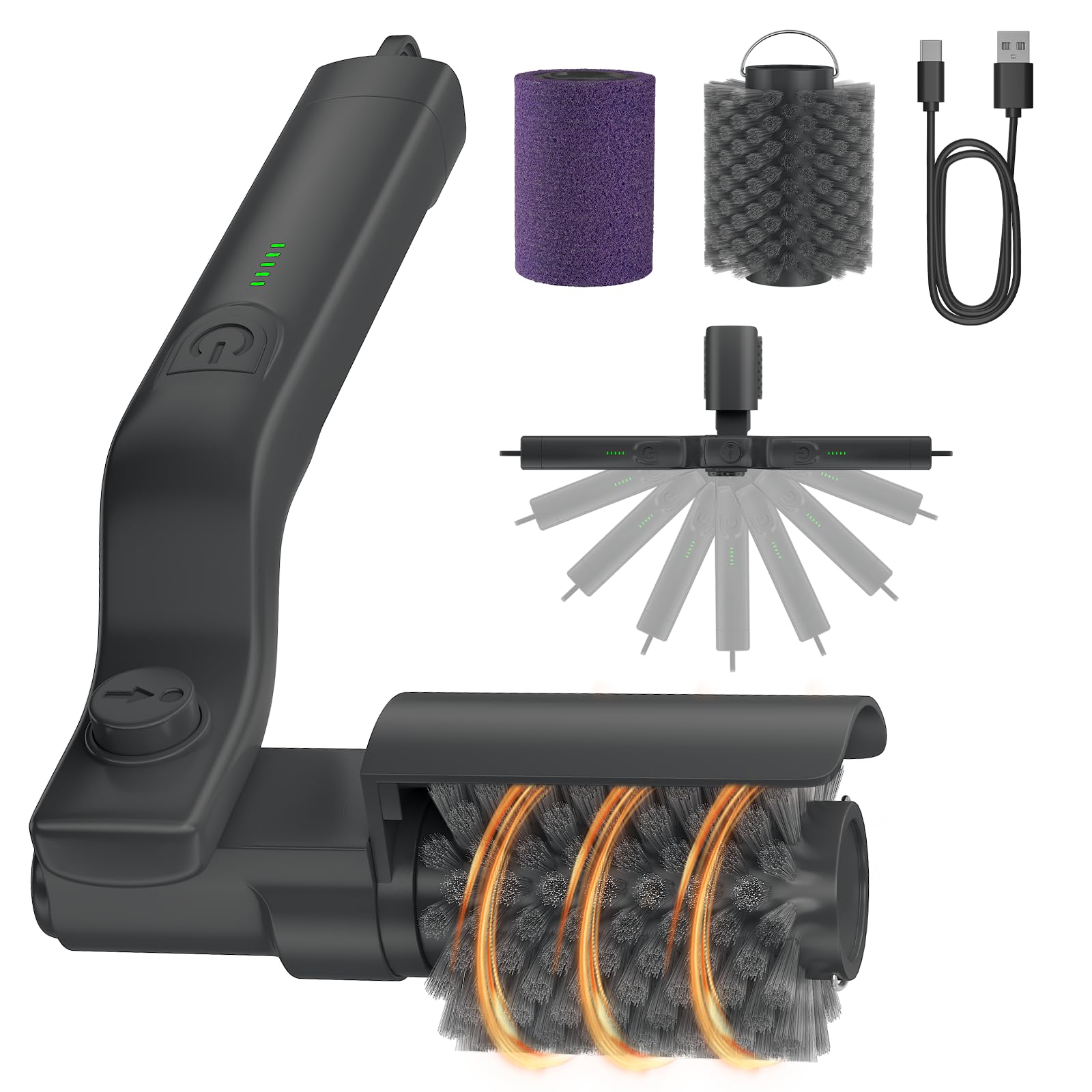 Electric Grill Brush for Outdoor, 2026 Upgraded BBQ Grill Cleaner,1500RPM,2000mAH,3-Speed & Angle Adjustable, 100Mins Runtime Cordless Grill Cleaning Brush with Gloves for Barbecue Grates (B)