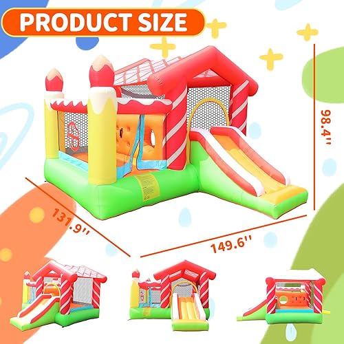 Miniatura 6 de AirMyFun Casa inflable de la rebote, gorila de obstáculos y tobogán con soplador de aire (casa de rebote de la casa roja)