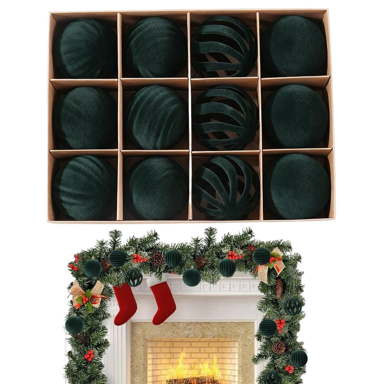 Boules de Noël floquées incassables de 8,9 cm pour décoration de sapin