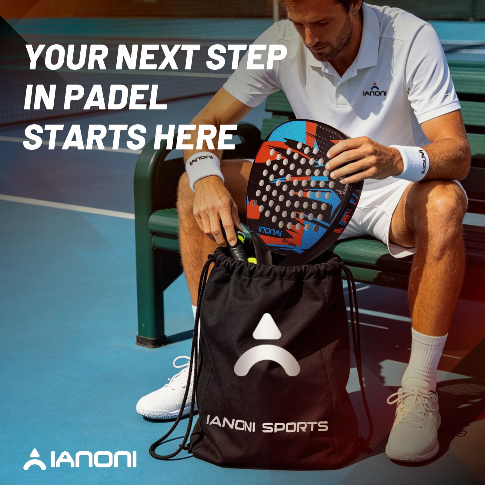 ianoni Racchetta da padel con superficie in fibra di carbonio con nucleo in schiuma EVA Memory Flex, arancione