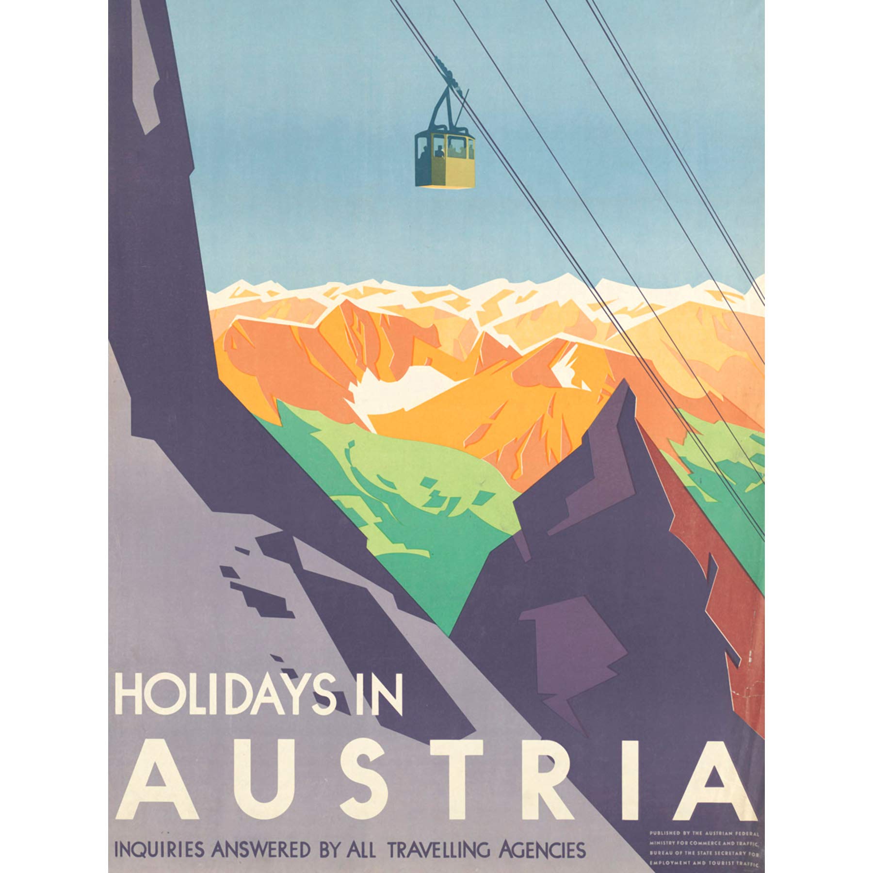 Wee Blue Coo Advert Travel Cable Car Holidays Austria Tourism 30X40 Cms Fine Art Print Art Poster Bb7155