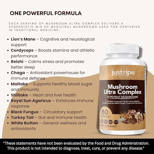 Miniatura 4 de Reishi, Cordyceps, melena de león y shiitake, refuerzo del sistema inmunológico y suplemento cerebral nootrópico, mejora la memoria y la