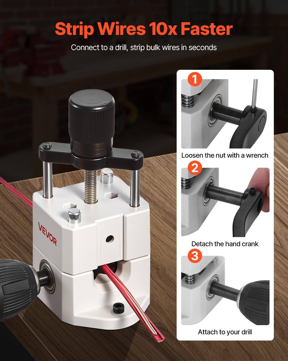 VEVOR Peladora de Cables Manual de 1,5-25 mm, Peladora de Cobre Portátil ABC y PC con Manivela o Taladro, Cuchillas Templadas de 64 Mn, Rodillos de Acero para Reciclaje de Chatarra de Cobre