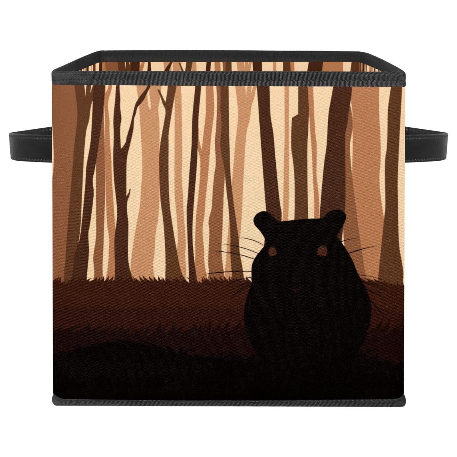 Panier de rangement en tissu motif forêt avec poignées solides pour optimiser les placards