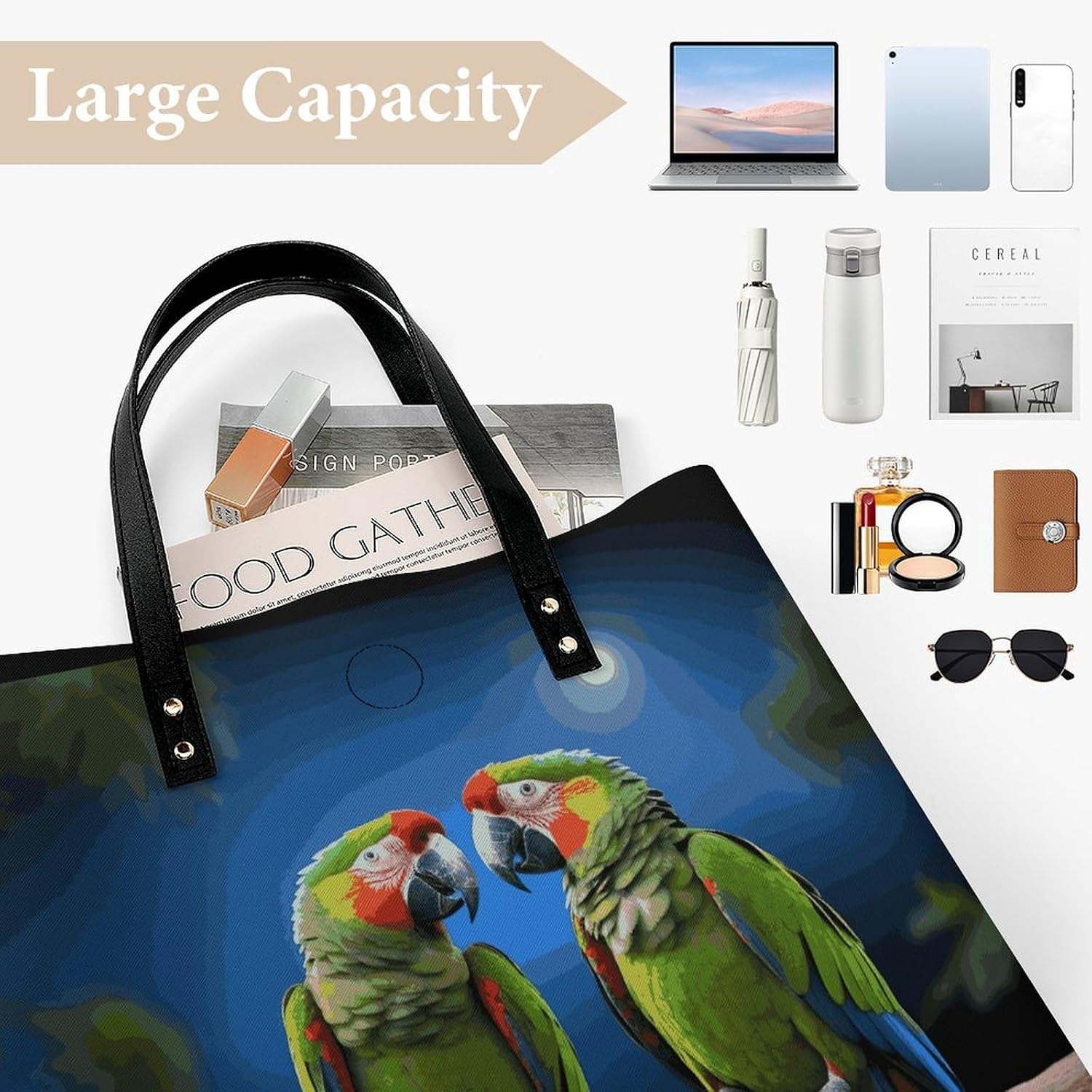 Parrots Tote Bag with Magnetic Buckle Reusable Grocery Bags Lightweight Cross Body Handbag for Daily Essentials