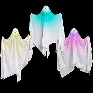 JOYIN 3 Pack 35.5'' Halloween Light Up Hanging Ghosts, Glow in The Dark Flying Ghosts Halloween Decorations, Halloween Ghosts Outdoor Front Yard Patio Lawn Garden Party Décor and Holiday Decor