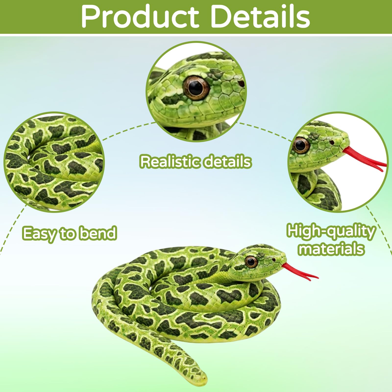 QyueQyat Snake Teddy, Toy Snake Plush - Image 3