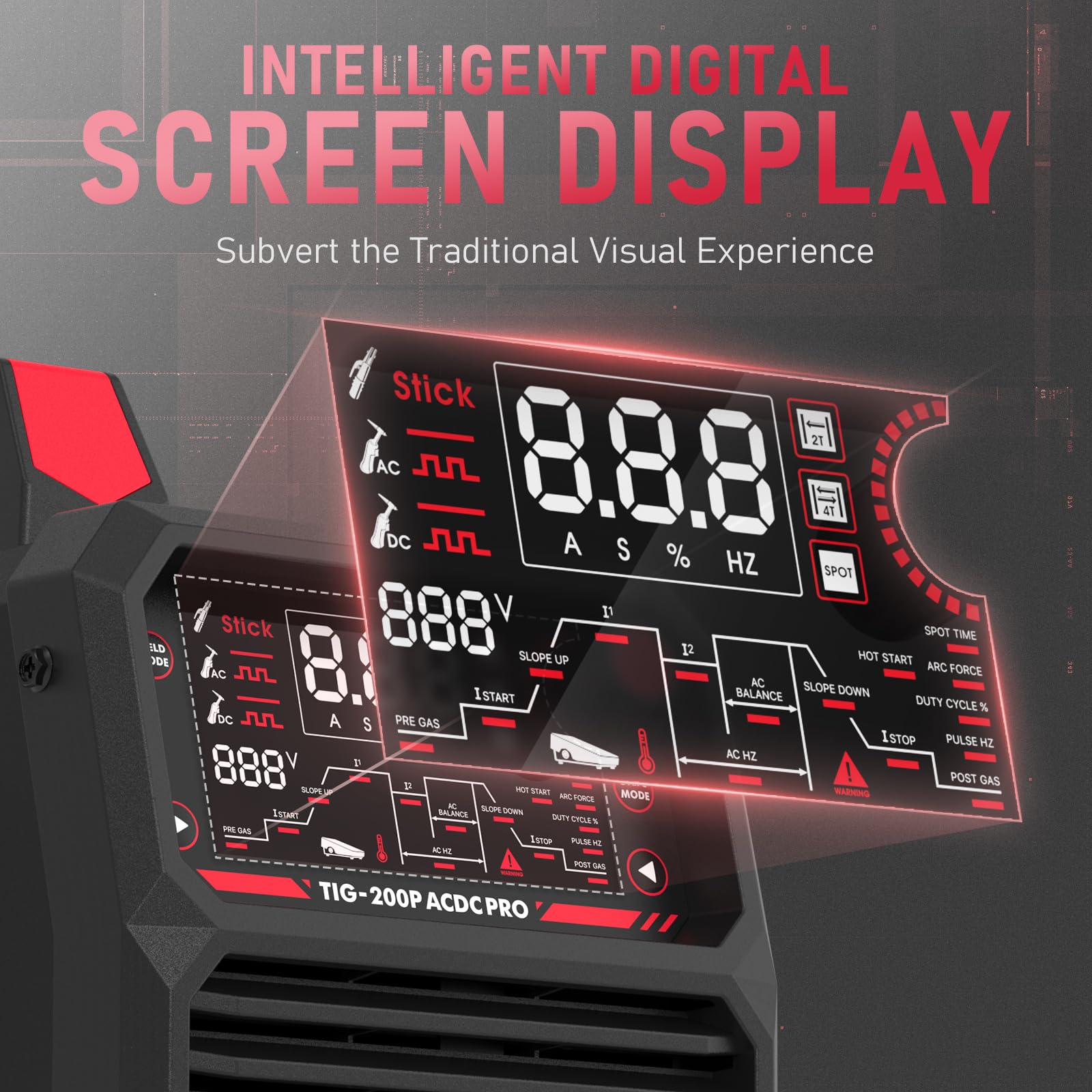 YESWELDER 200A AC/DC TIG Saldatrice Inverter Digitale 230V con Impulso Grande Display LED