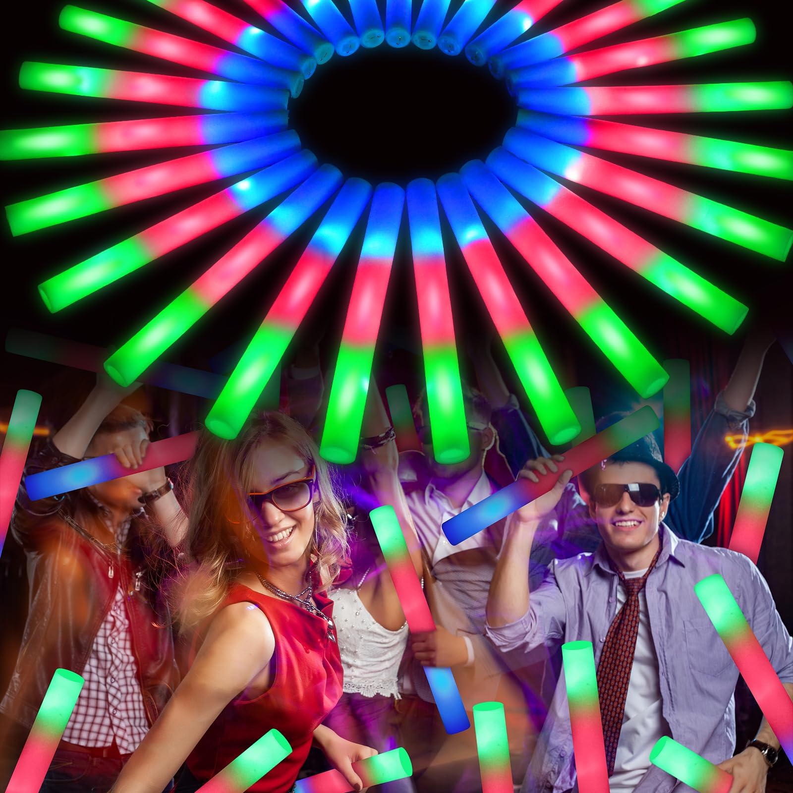 OLUPP 20 PCS LED Foam Glow Sticks Bulk, Glow in the Dark Party Supplies with 3 Modes Colorful Flashing, Foam Light Up Sticks for Wedding,Birthday,Neon Party,Carnival,Concert,New Year