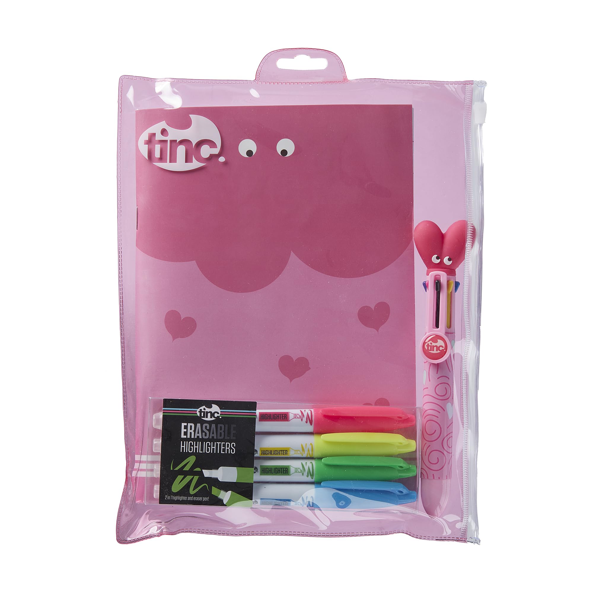 Tinc Mallo Super Stationery Gift Set for Kids | Includes A5 Lined Notebook, Erasable Highlighters and Multi Click Pen | Gift Set - Pink 3 Count (Pack of 1), GFSSUPMA