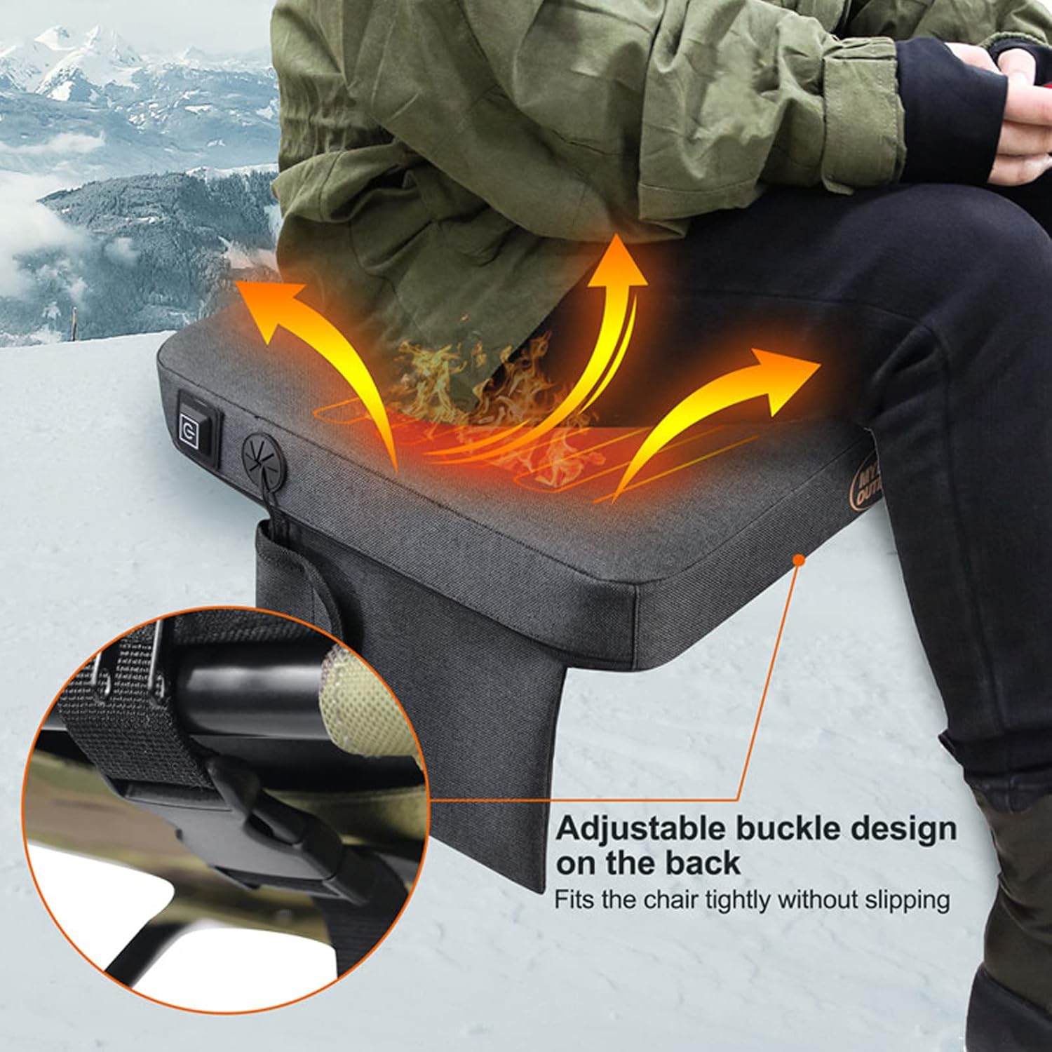 Portable Heated Seat Cushion Pad Hunting Seat Cushion Heated USB Power with 3 Levels Fast Heating Warm Seat Pads for Office Park Boat Stadium Camping, Black, 38x33cm