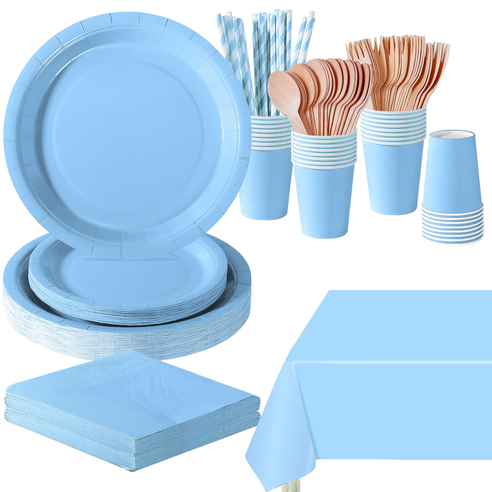 PYAILI 169 Pcs Baby Blue Party Tableware Set