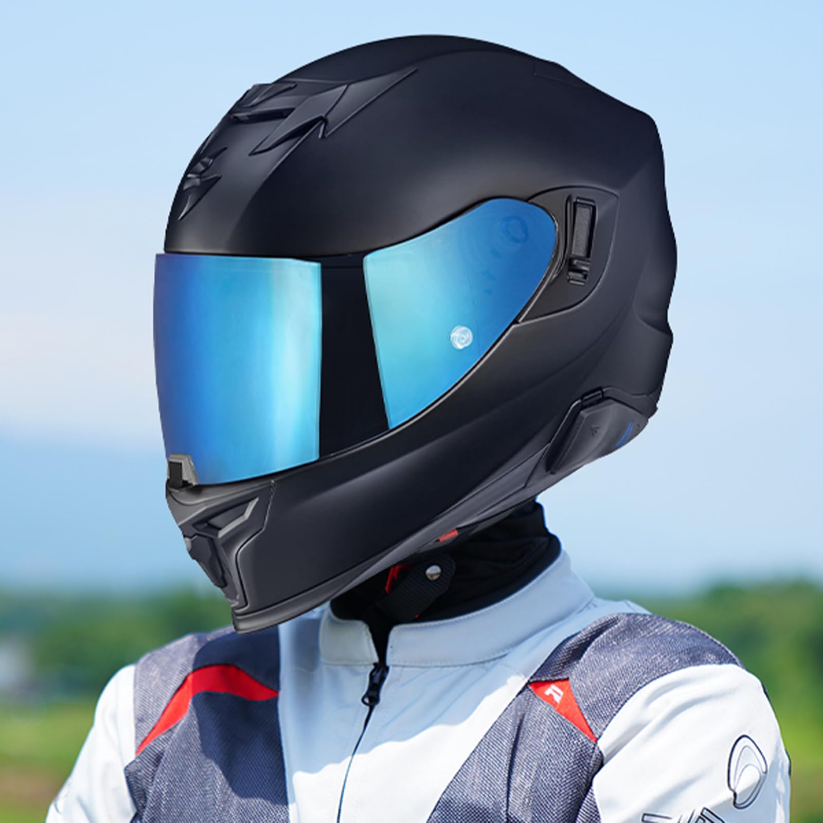 Helmvisier für EXO-T520/1400/391 R1 Motorradhelm Visier Motorrad Windschutz Helm Objektiv Visier Motorradhelm UV-Schutz Helm Ersatz (Chrom Blue)