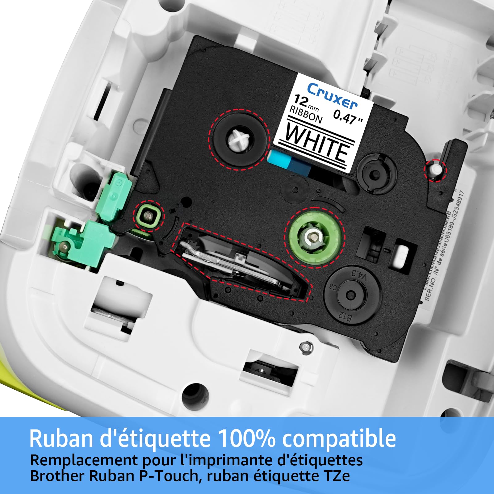 Cruxer Lot de 30 TZE-R231 Compatibles avec P-Touch Noir sur Blanc 12 mm