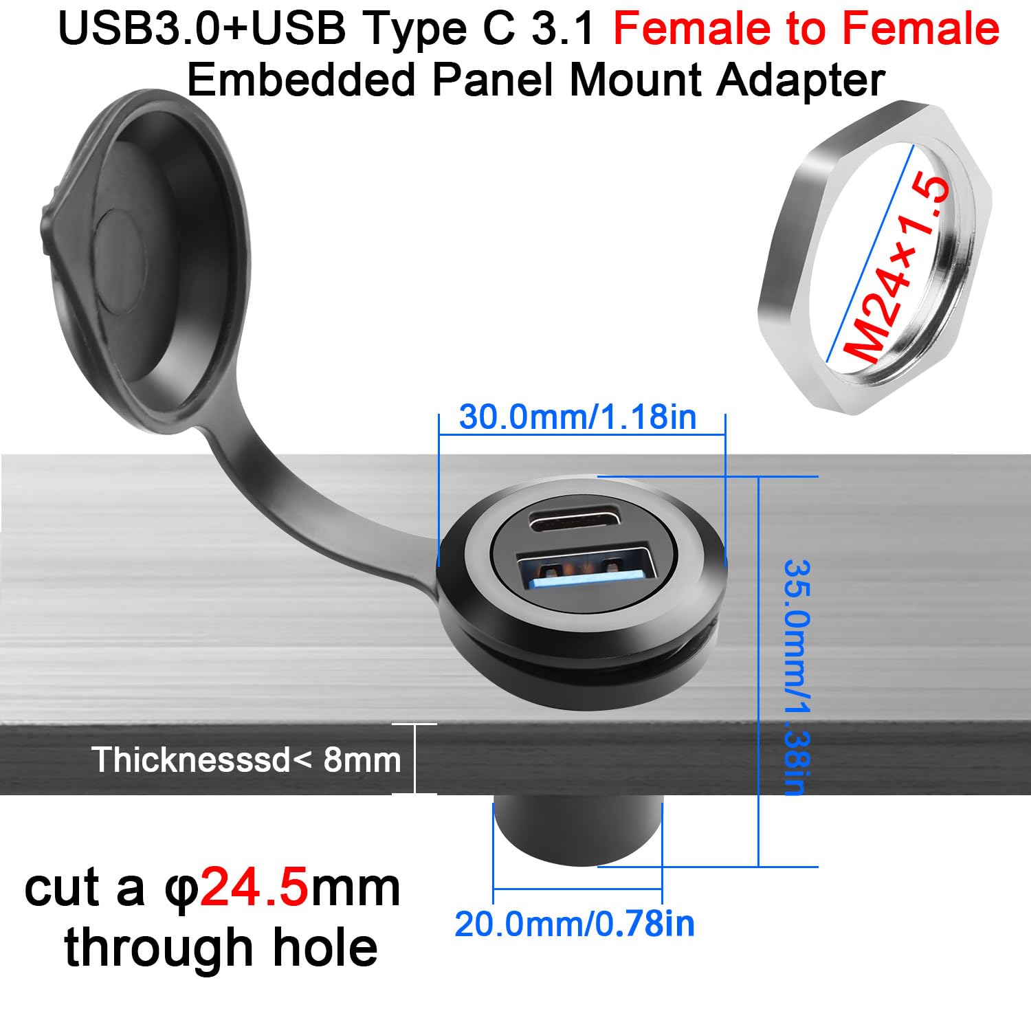 Adattatore Da USB 3.0 Maschio A USB C Femmina Con Fissaggio Filettato QIANRENON - 5Gbps - 3