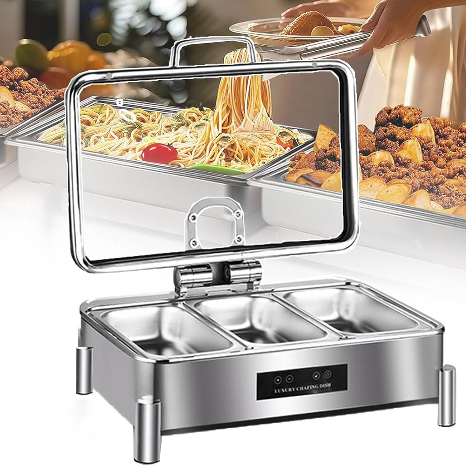 9L Scaldavivande Elettrico per Buffet, Chafing Dish Elettrico Professionale, Scaldavivande Elettrico Professionale con Regolazione Intelligente della Temperatura, per Buffet, Feste e Banchetti