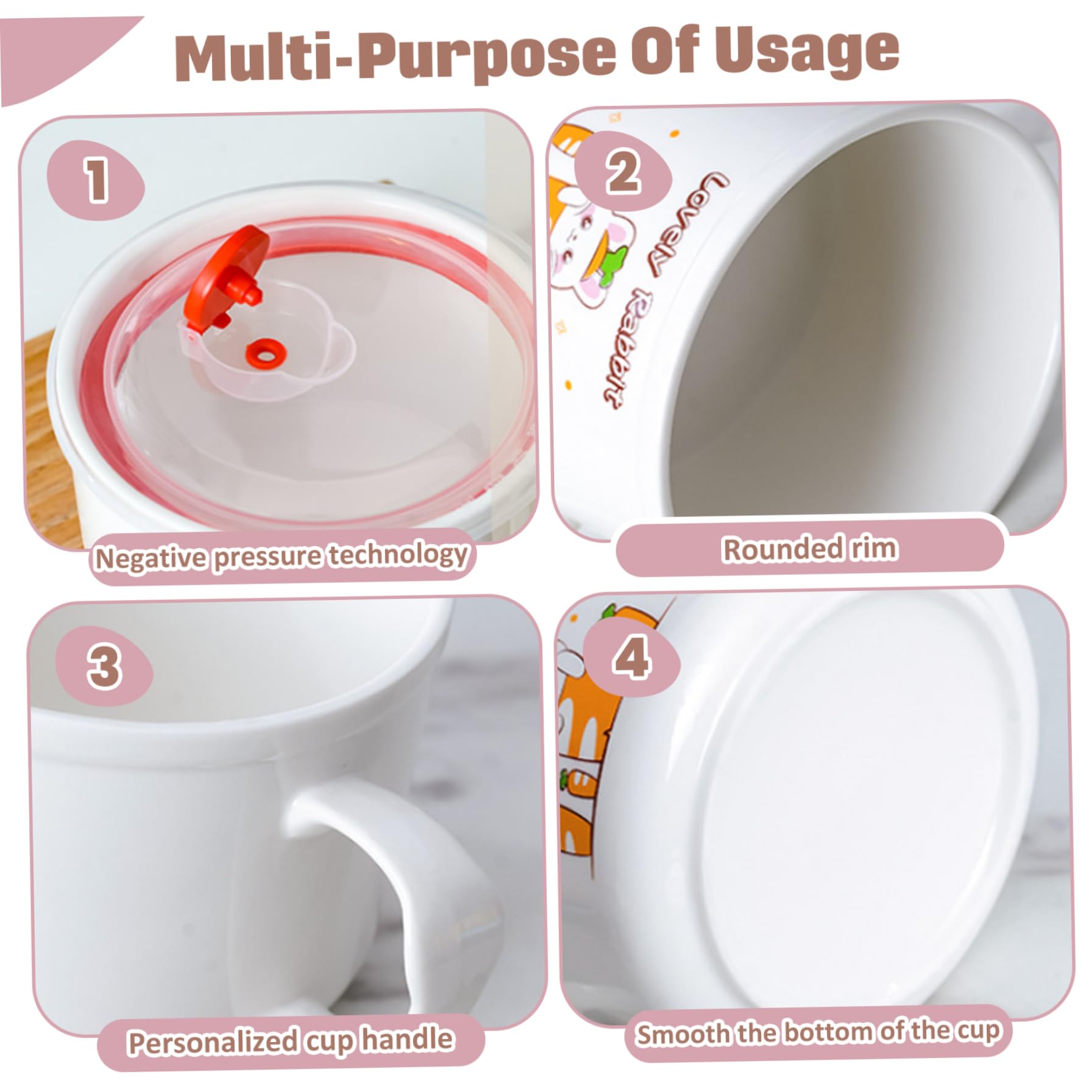 2 uds tazones de sopa con asas taza de sopa de cerámica para microondas de 800ml con tapa para viajes de ensalada de cereales y fideos Ramen