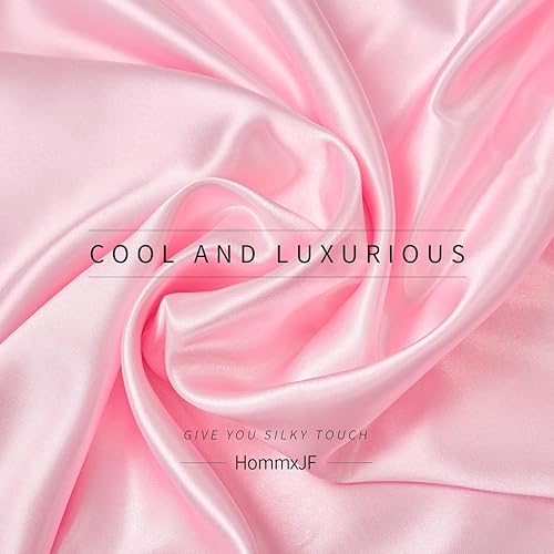 Miniatura 8 de NA HommxJF - Juego de 4 sábanas de satén rosa de seda sedosa, tamaño Queen, juego de ropa de cama ligera y suave con 1 sábana encimera, 1 sábana