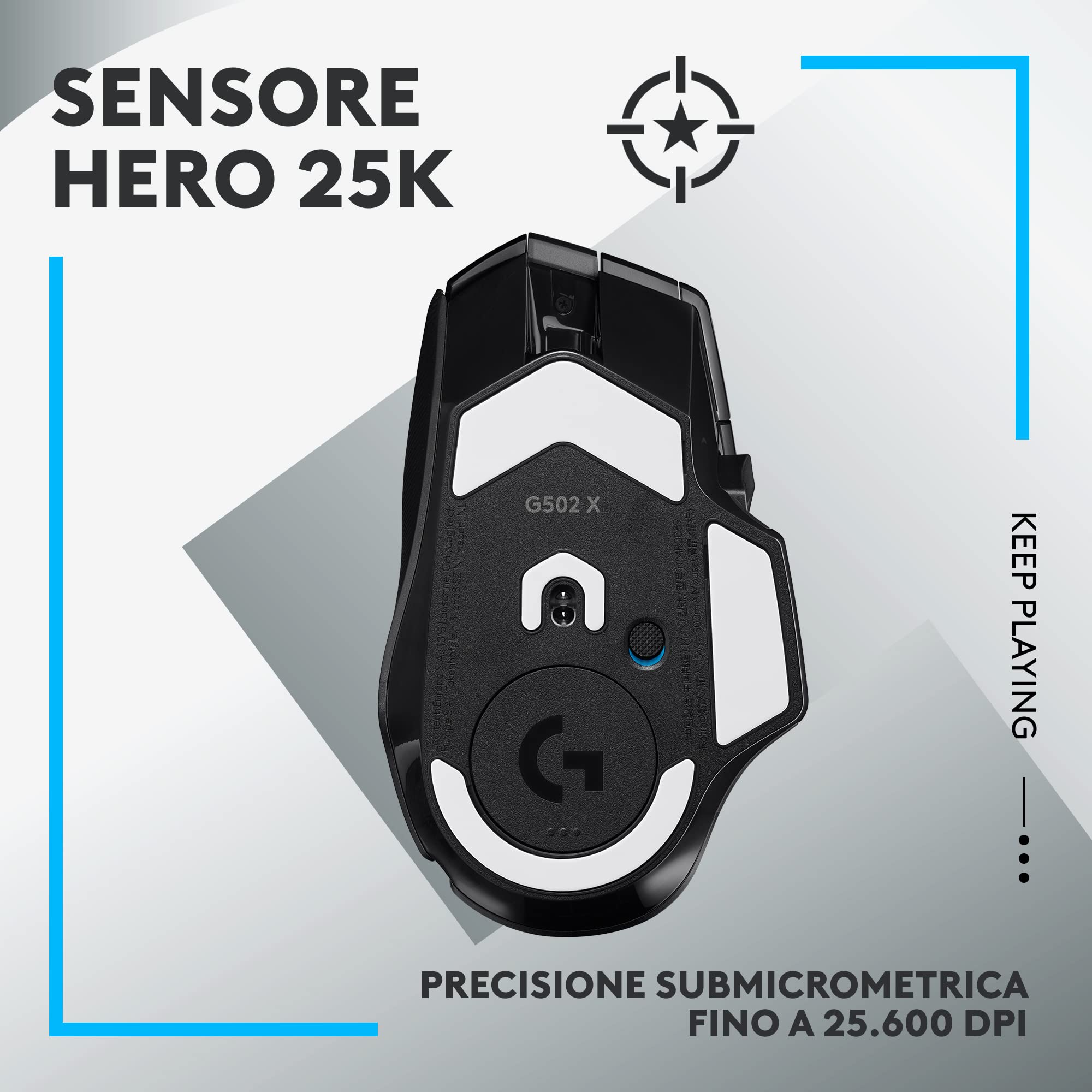 Logitech G G502 X LIGHTSPEED Mouse Gaming Wireless - Mouse Ottico con Switch Ottico-Meccanici Ibridi LIGHTFORCE, Sensore per Gaming HERO 25K, Compatibile con PC - macOS/Windows - Nero