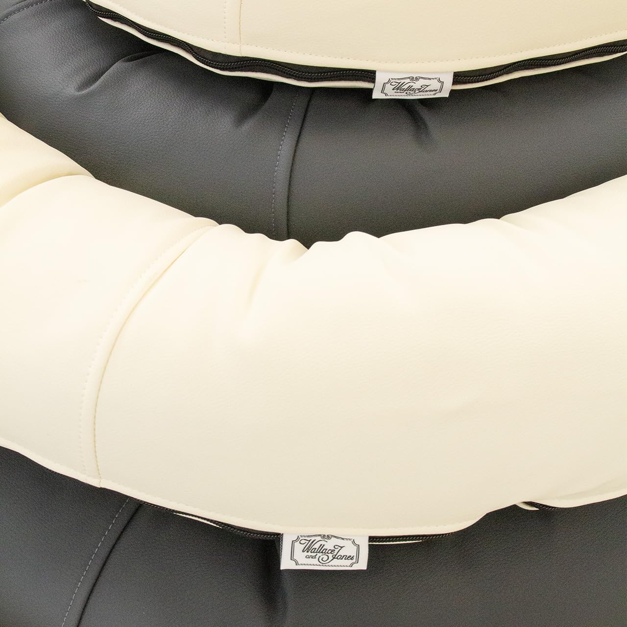 Wallace & Jones | Premium Hundebett Bolton Hundesofa 95x81 cm Hundecouch aus Kunstleder Hundebett für mittelgroße Hunde, verdeckter Zipper, waschbar, rutschfest, Creme-weiß