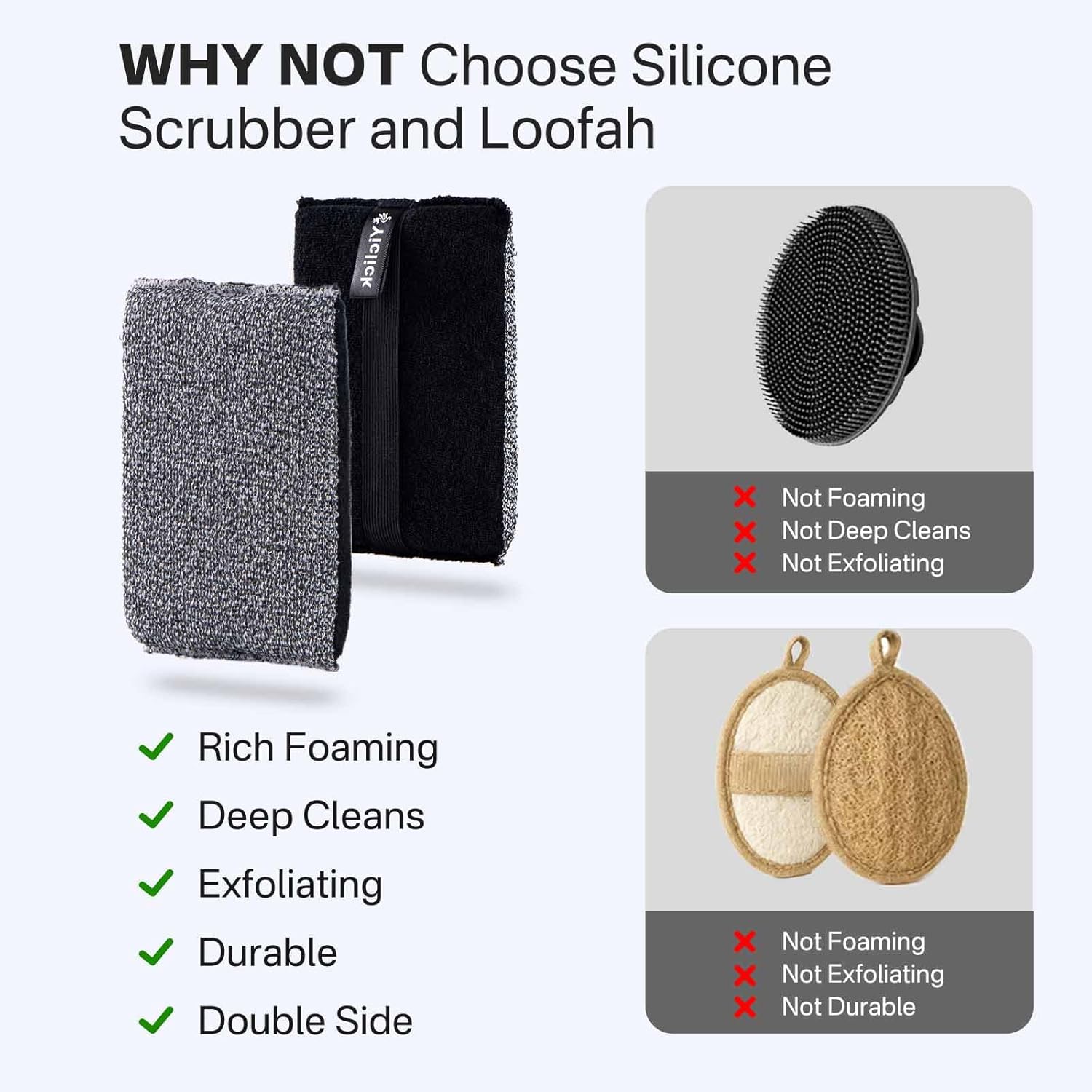 Yiclick Exfoliating Body Scrubber (2 Pack), Exfoliating Body Sponge for Shower Bath, Body Exfoliator Scrubber, Dead Skin Exfoliator for Body Scrub, Exfoliating Loofah Washcloth Gloves with Handle - Image 7