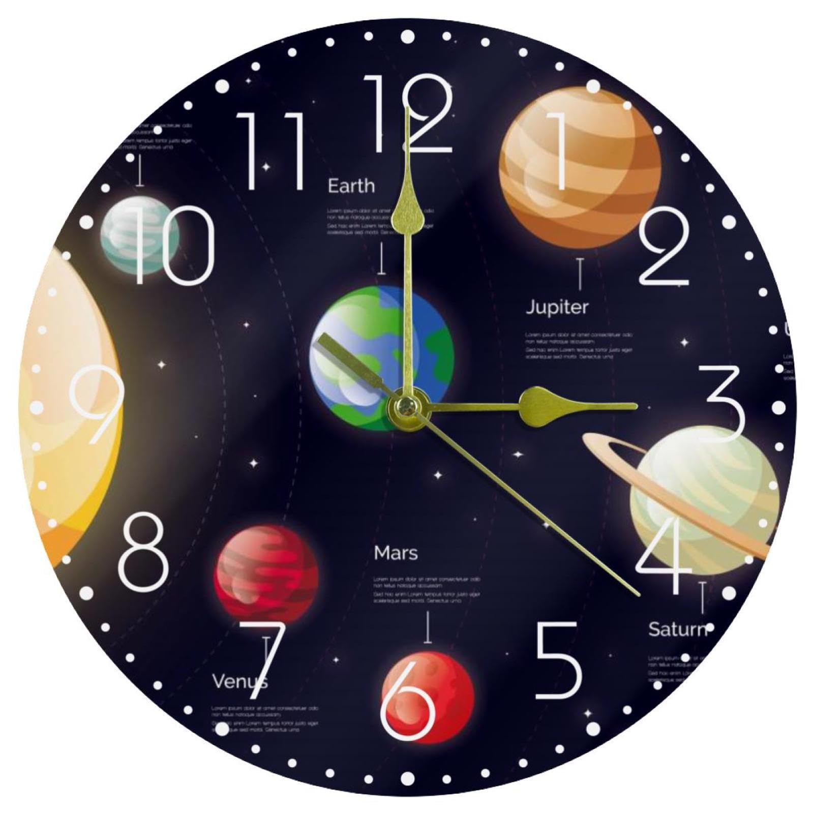 Horloge murale sans tic-tac univers et planètes pour dormir au calme