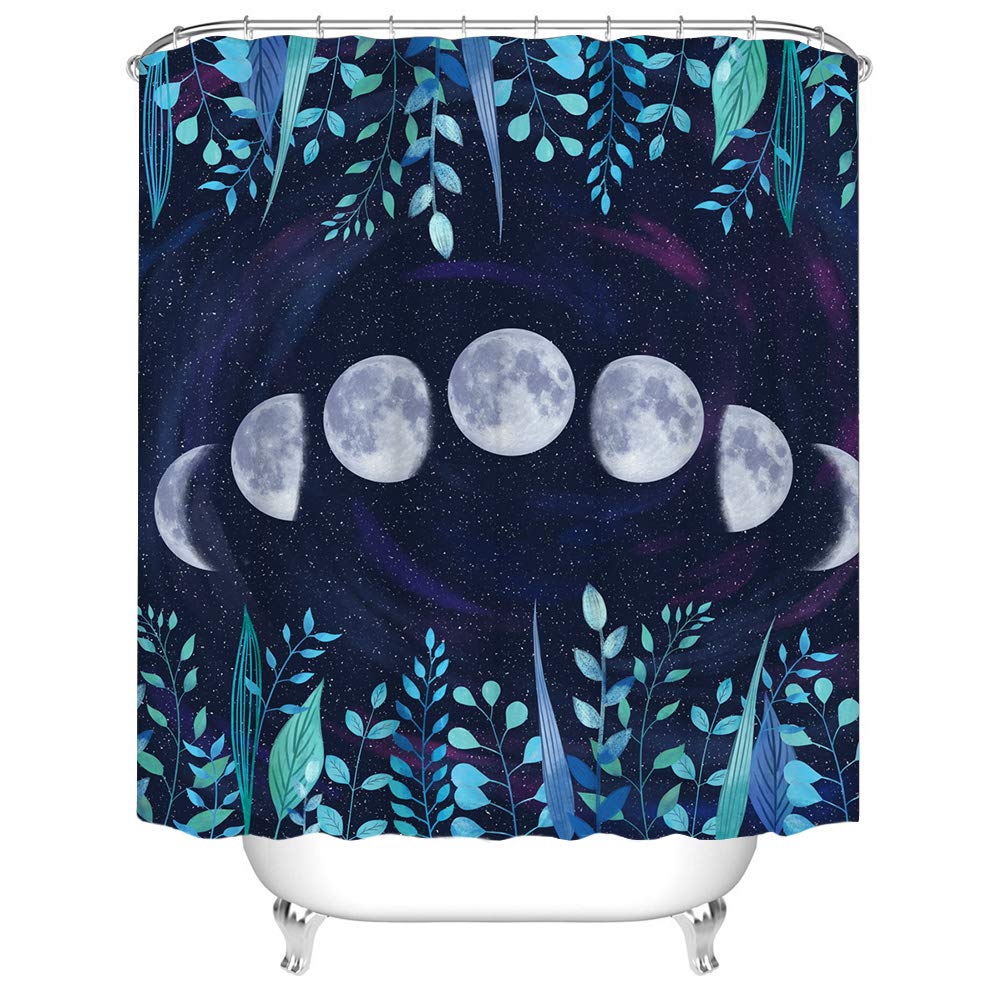 Mond-Duschvorhang Mit Mondphasen – Weltraum-Design, Wasserdicht, 183 X 183 Cm, Inkl. 12 Haken