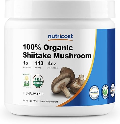 Nutricost Polvo de hongos Shiitake orgánico de 8 onzas, certificado 100% orgánico, sin gluten, sin OMG