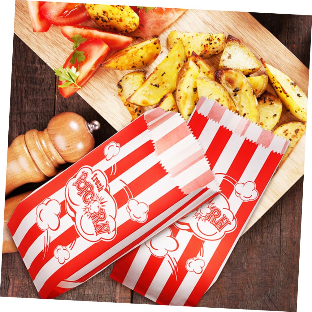 Popcorn Papiertüten 100 Stück 90x50x220mm Ölbeständig Mehrzweck Snack Taschen Für Filmabend Party Und Feiern Klassische Farbkombination Popcornbeutel Snackhalter