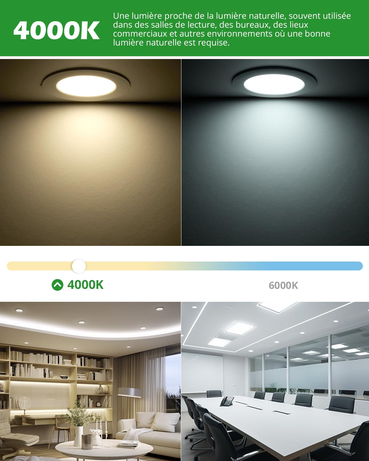 HOMEOW Lot de 12 Spot LED Encastrable Extra Plat 7W 220V 700LM IP44 4000K Blanc Neutre Diamètre 118mm Découpe 95-110mm