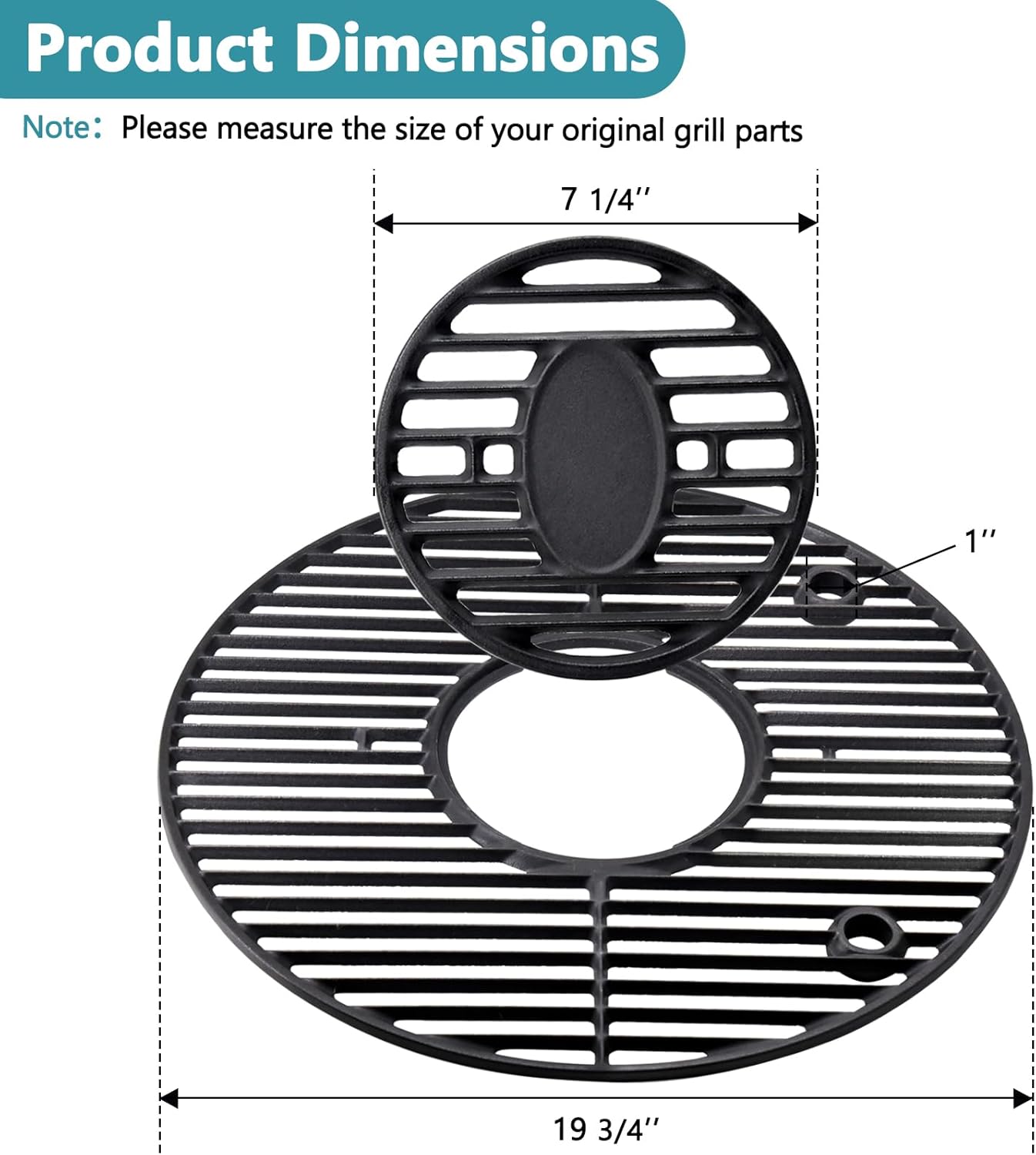 Criditpid 19.5" Round Grill Grates for Char Griller Akorn 16620 E56720, Pit Boss K24, Louisiana Grills K24 Replacement Parts, Cast Iron Grates for Char-Griller Akorn Kamado Ceramic Grill Accessories