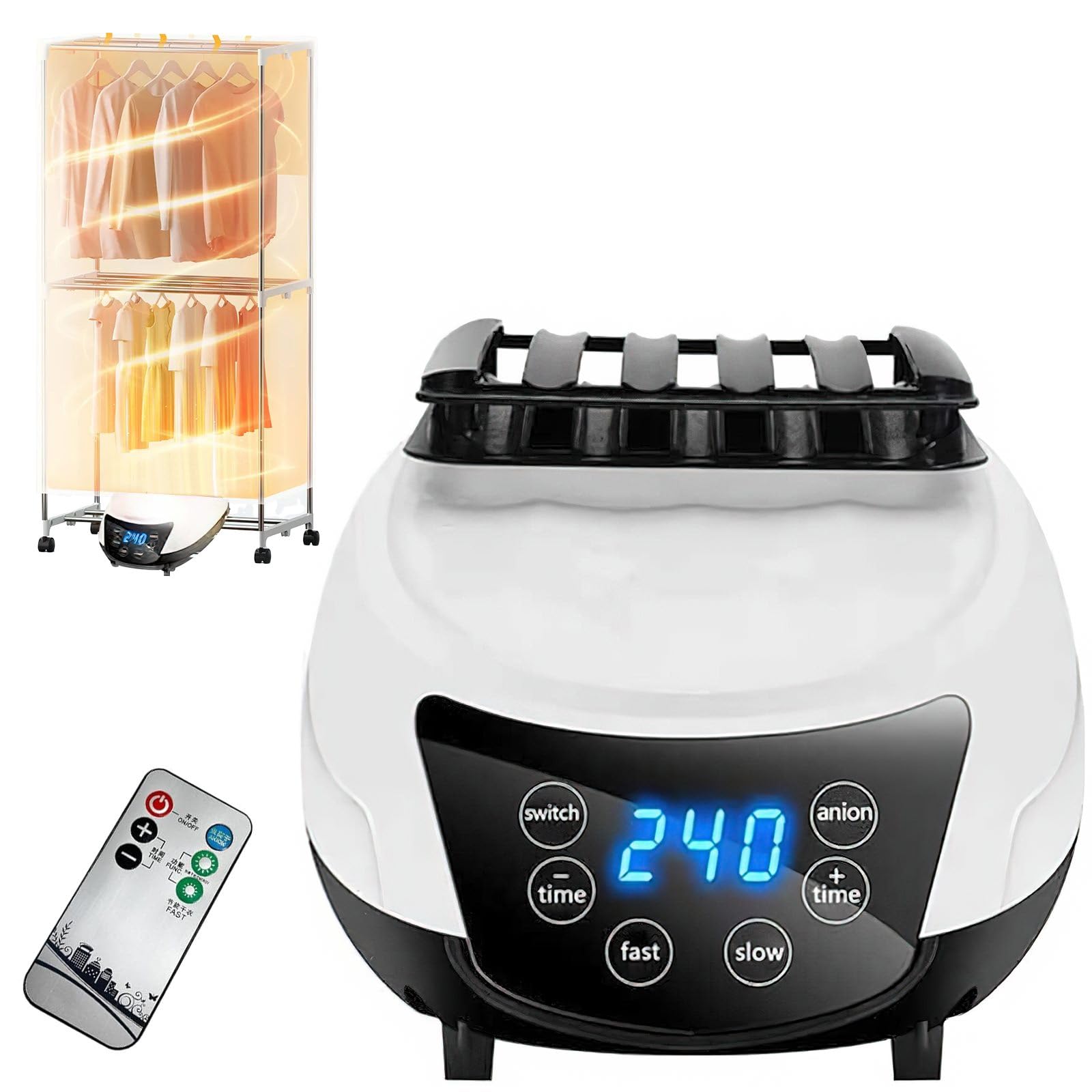 Secadora de ropa eléctrica con función de calefacción, 31 cm, mini secadora de ropa, portátil, con temporizador 60/120/180/240 min, indicador LED, 1500 W, con mando a distancia, para la ropa en casa