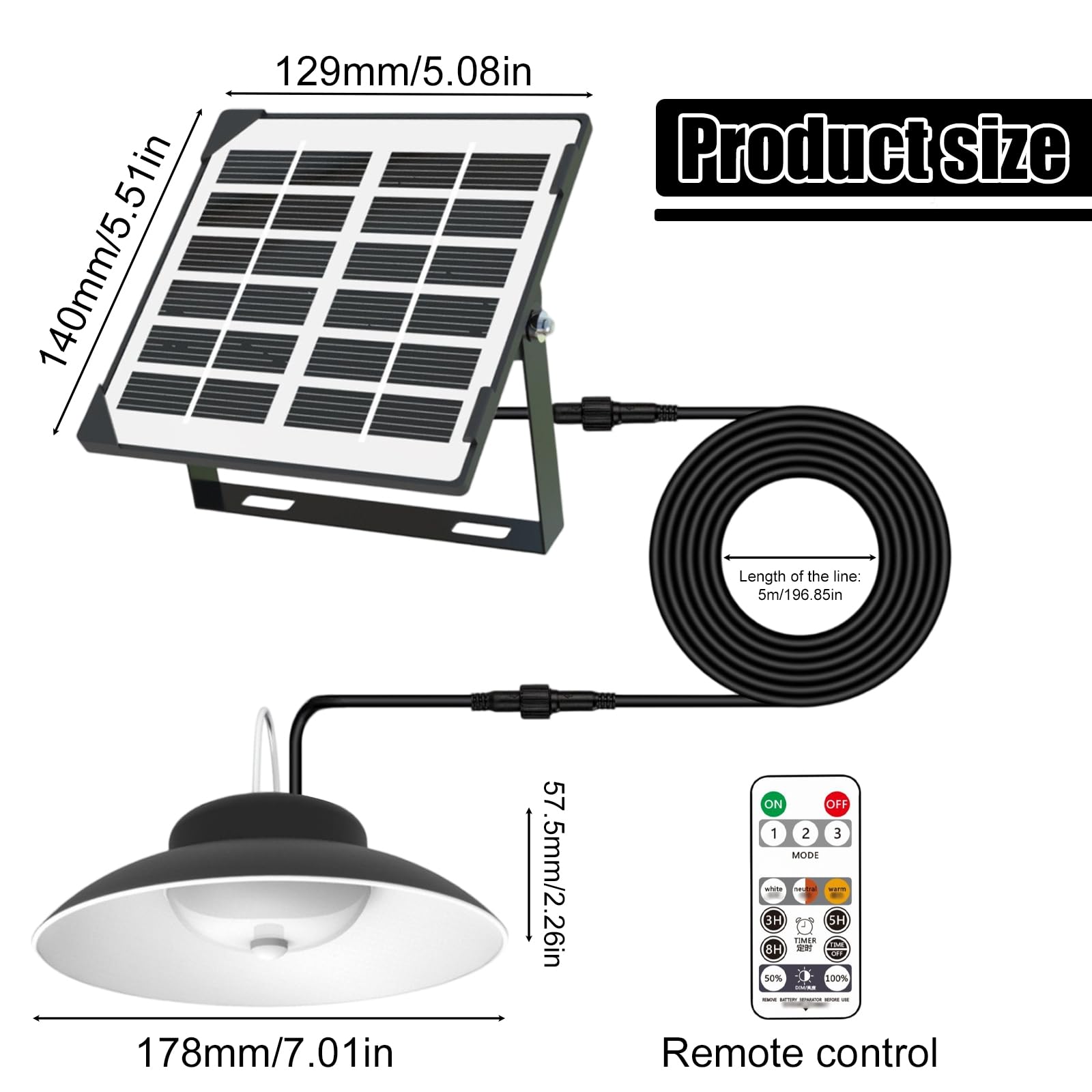 Lámpara de techo solar con mando a distancia, lámpara colgante solar para exterior, lámpara colgante interior, 3 temperaturas de color, lámpara solar para exterior, IP65, resistente al agua, para