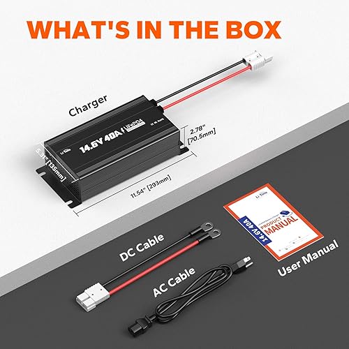 Miniatura 9 de LiTime Cargador de batería de litio de 14.6 V 40 A montado para batería de litio LiFePO4 de 12 V con indicador LED e interruptor de