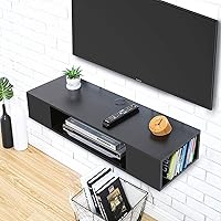 Vista 6 de FITUEYES Soporte de TV flotante negro, centro de entretenimiento montado en la pared, almacenamiento de madera, estante de consola multimedia debajo