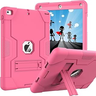 OKP Case for iPad 6th Generation/ipad 5th Generation/iPad 9.7 Inch (2018/2017 Model), Hybrid Shockproof Rugged Protective Cover for ipad 9.7 with Built-in Kickstand (Pink+Pink)