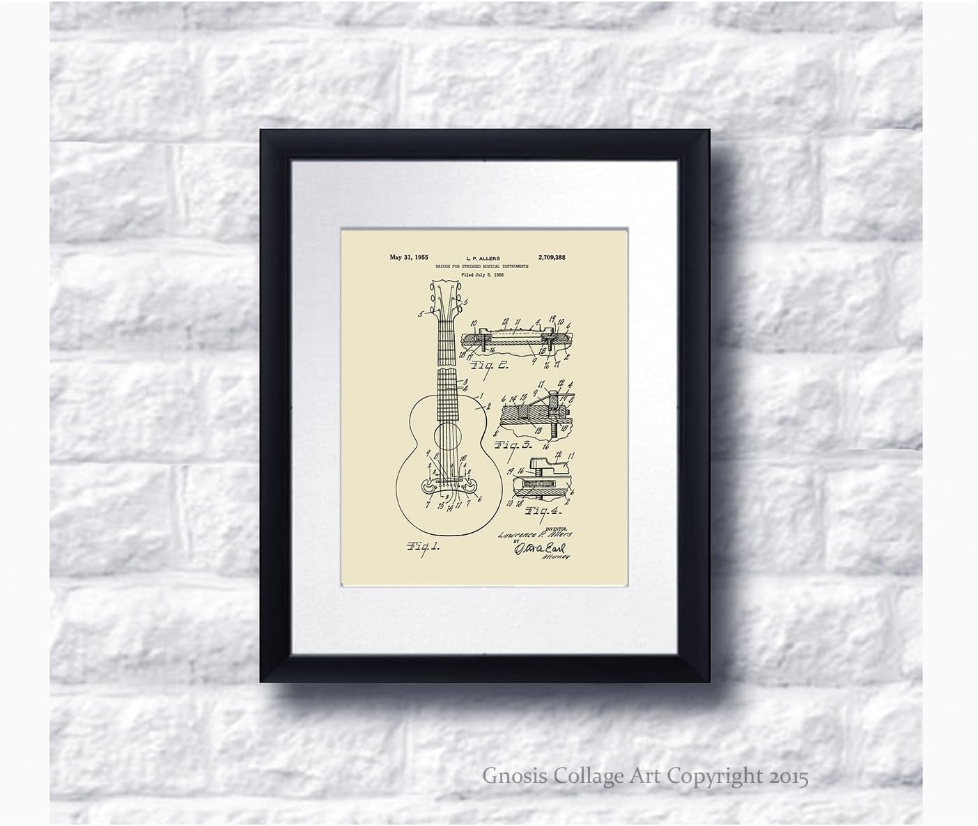 Guitar Decor Set of 4 Unframed Prints Guitar Pickup Bridge Tailpiece Patent Art Guitarist Gifts Patents_Gibson_Crm4A