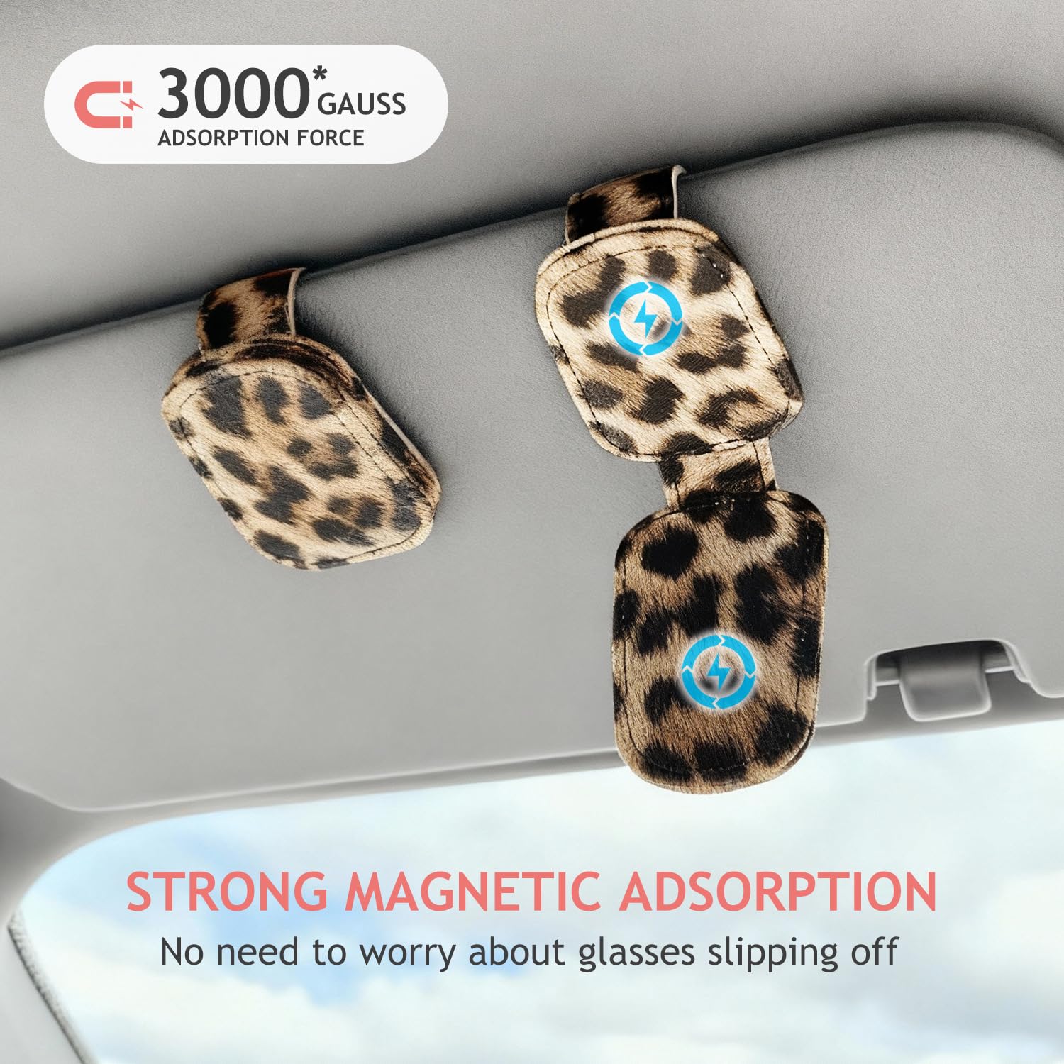 Sonnenbrillenhalter für Auto Visier, Gepard Leopard Magnet Sonnenbrillenhalter für Auto Leder Sonnenbrillenhalter und Ticketkartenclip Auto Visier Zubehör