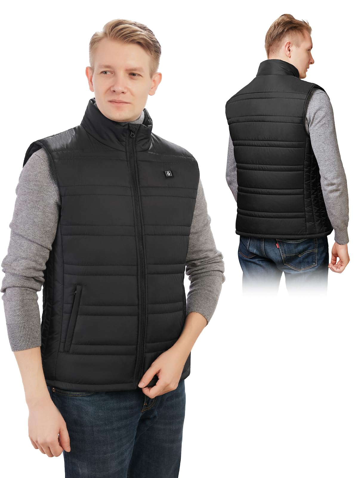 UNBON Gilet Riscaldato Uomo con Batteria USB 10000mAh, Giubbotto Riscaldato Uomo con 3 Temperature 6 Zone di Riscaldamento, Giacca Riscaldata Uomo Gilet Riscaldante Elettrico per Moto Caccia