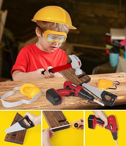 Miniatura 5 de Juego de herramientas para niños con taladro eléctrico de motosierra de juguete herramientas de juguete realistas construcción de energía para niños