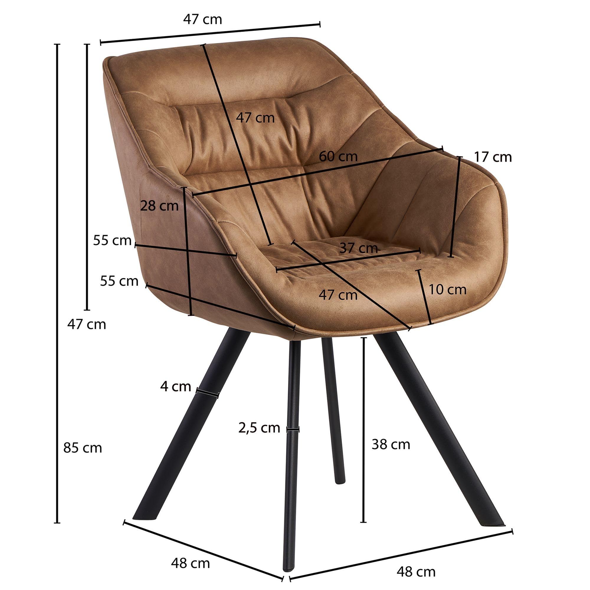 Silla De Comedor FineBuy - Tapizada En Gamuza, Patas Negras De Metal, Diseño Shell Moderno Con Reposabrazos, Soporta 110 Kg