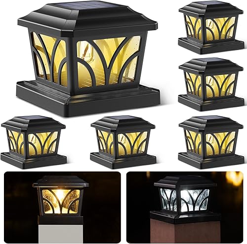 SIEDiNLAR Luces solares para exteriores, vidrio de aluminio, 2 modos, bombillas LED Edison para 4 x 4, 5 x 5, 6 x 6, postes de madera de vinilo,