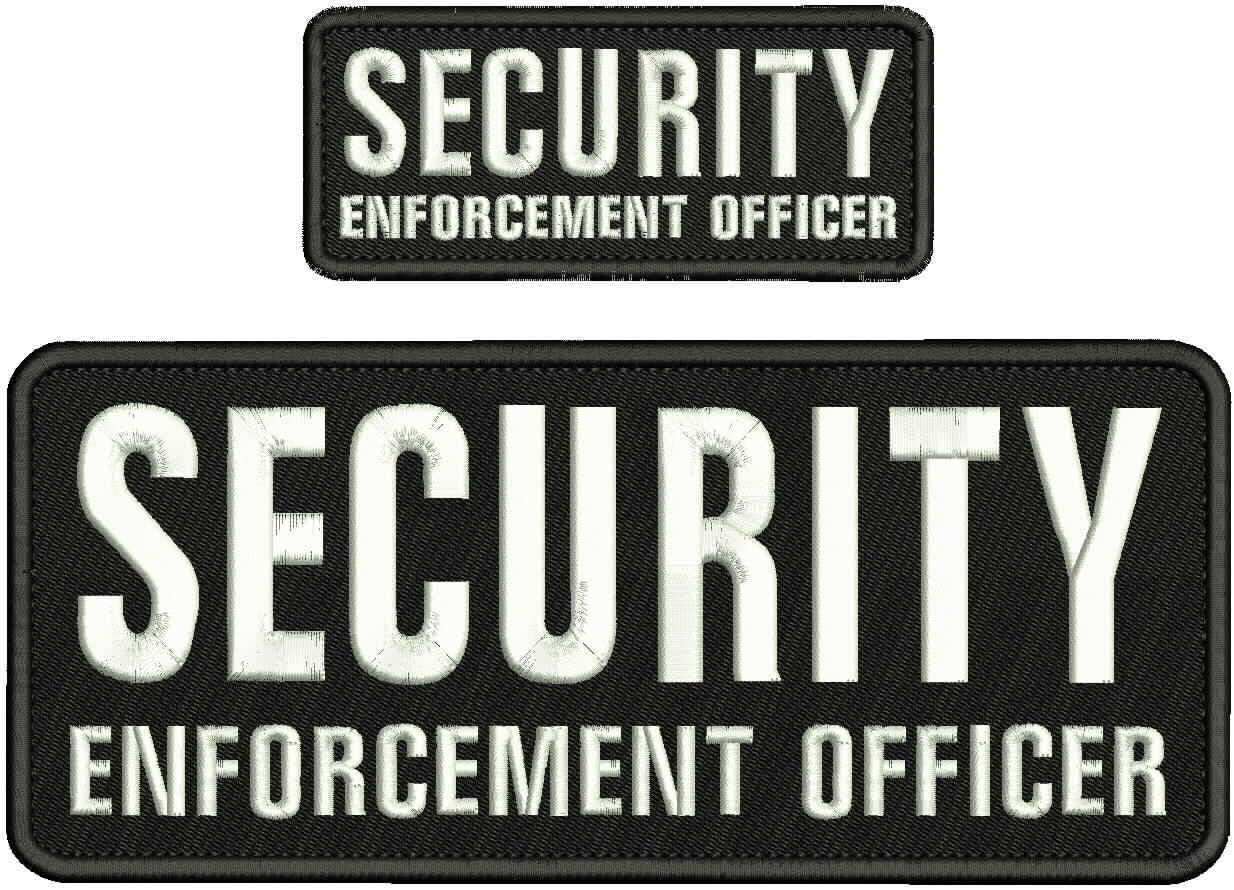 Security Enforcement Officer EMB Patch 4X10 & 2X5 Hook ON Back BLK/White - Embroidery Patch for Jacket Hat Backpack