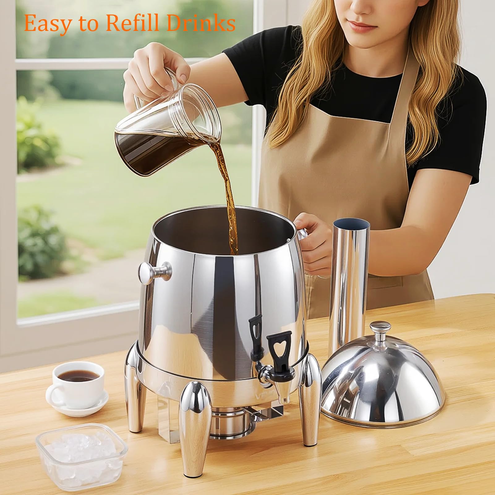 Scaldacaffè in acciaio inox Distributore di bevande da 12 litri con serbatoio e rubinetto Bevande calde e fredde per catering, buffet e banchetti, Argento