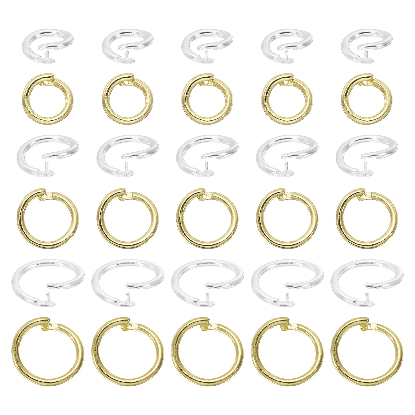 sourcing map 30 Pcs Locking Jump Rings 10/12/14mm Round Twist Clasp Open End Jump Rings Connector Link for DIY Craft Jewelry Making Findings Necklace Bracelet Keychain, 14k Gold/Silver