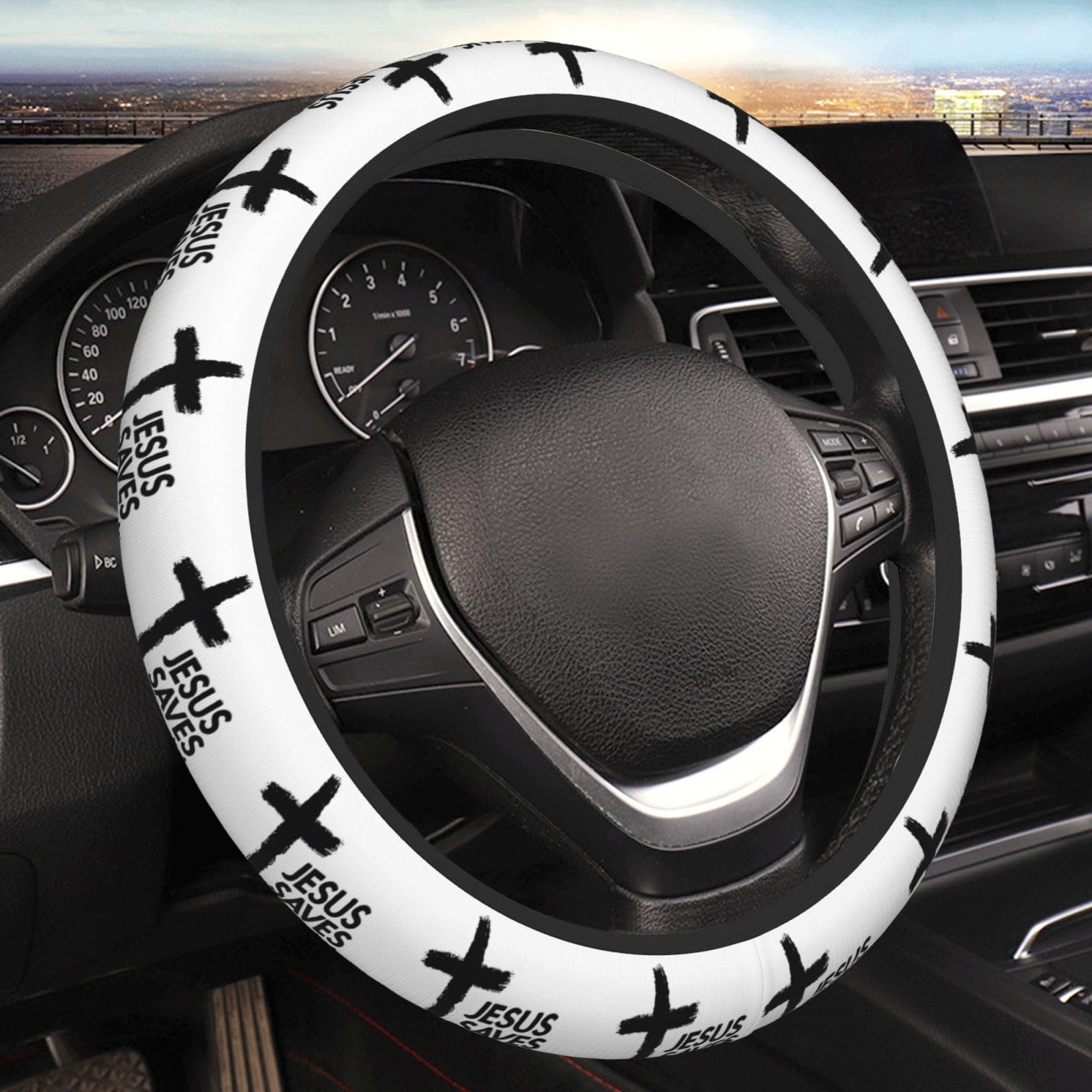 Jesus Cross Steering Wheel Cover Universal 15 Inch Car Accessories Protector for Women Men